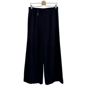 L.A.M.B. Gwen Stefani Fall 2007 Y2K Button Flap Wide Leg Sailor Pants Navy Blue